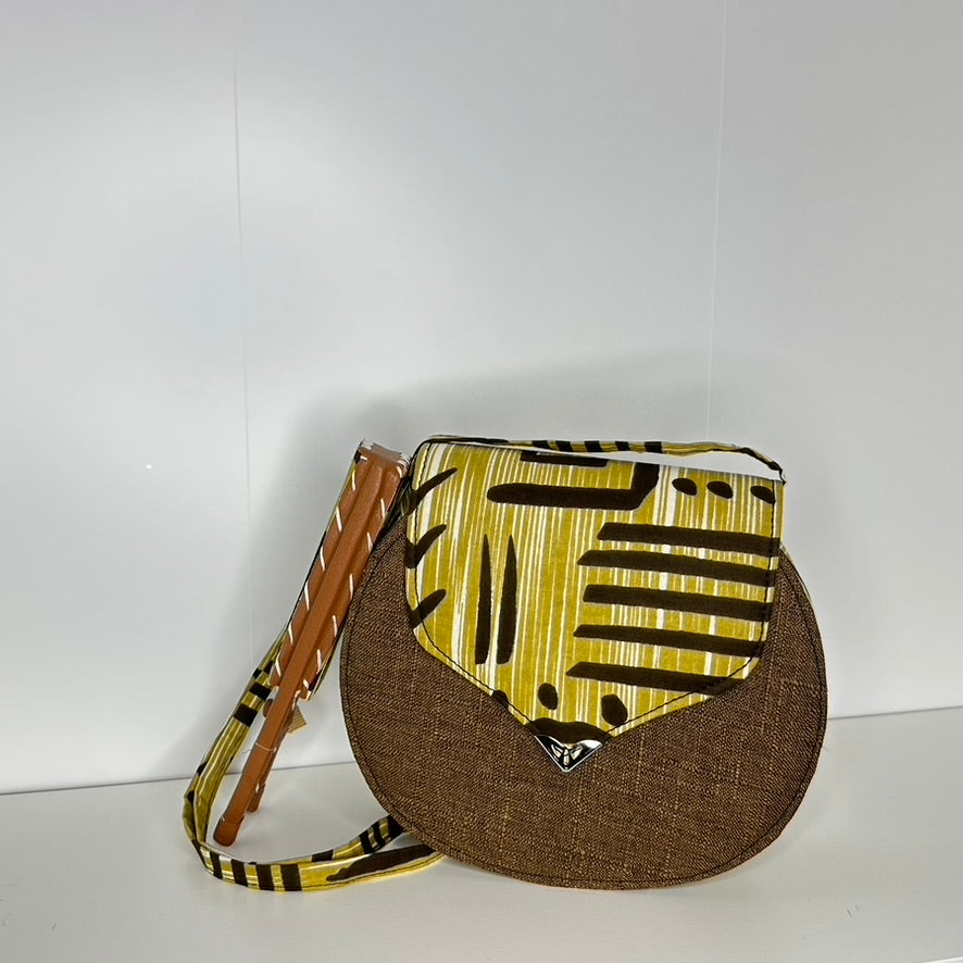 Ensemble Sac à main Artisanale Rond + Éventail fait main cuir /tissu