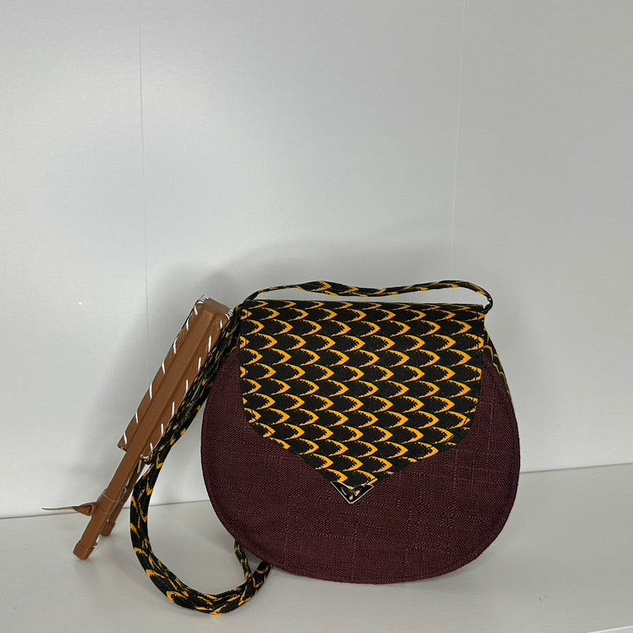 Ensemble Sac à main Artisanale Rond + Éventail fait main cuir /tissu