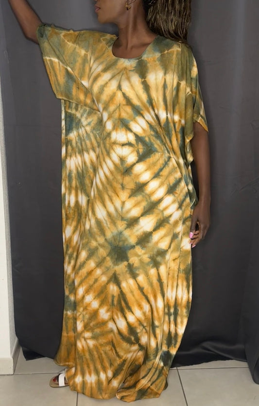 Robe Tie and Dye Moutarde - Tissu Batik -40%
