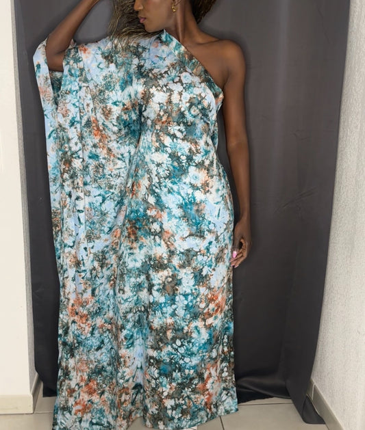 Robe une manche  Verte - Tissu Batik -40%