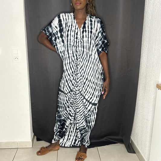 Robe Tie and Dye Blanc - Tissu Batik -40%