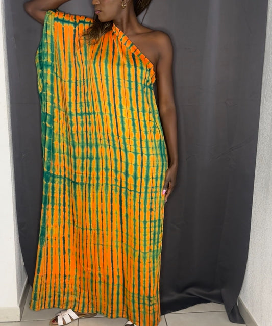 Robe une manche Orange - Tissu Batik -40%
