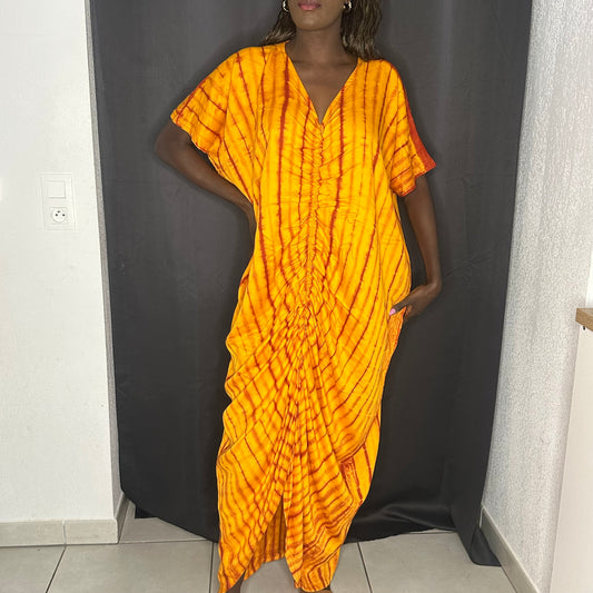 Robe Tie and Dye Orange - Tissu Batik -40%